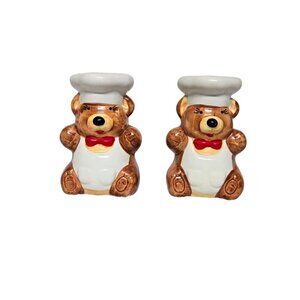 Chef Bear Salt and Pepper Shakers Ceramic‎ Kitchen Decor Cute Novelty
